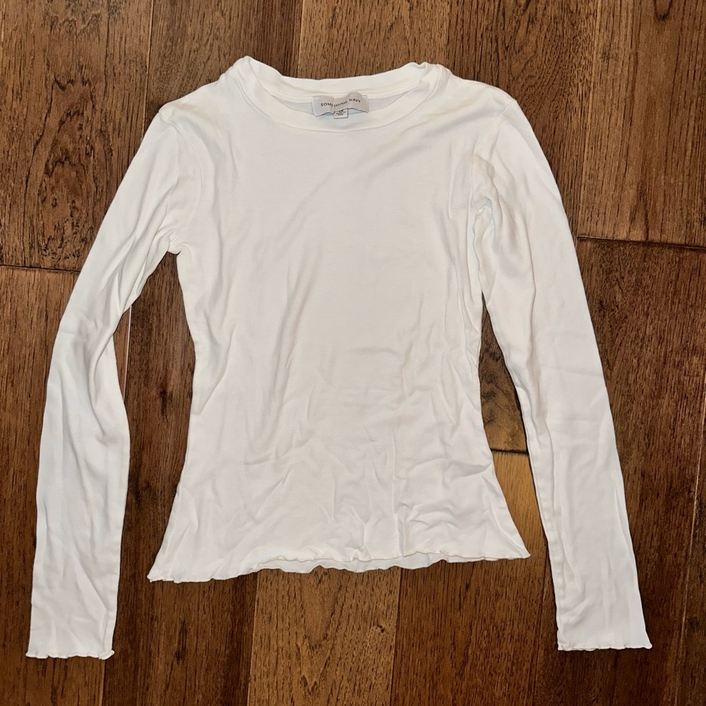 Something Navy long sleeve white t shirt